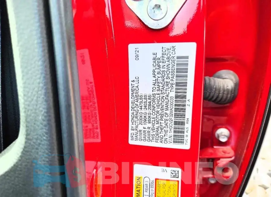 1HGCV2F32MA030033 Photo# 12