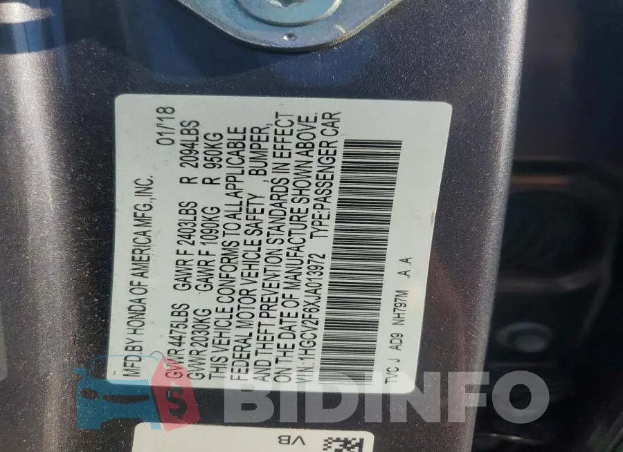 1HGCV2F6XJA013972 Photo# 13