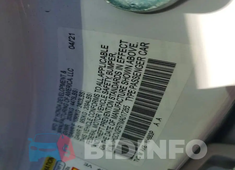 1HGCV2F97MA017265 Photo# 12