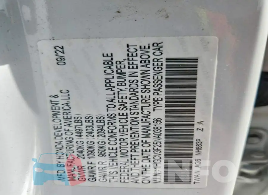 1HGCV3F25NA038156 Photo# 12