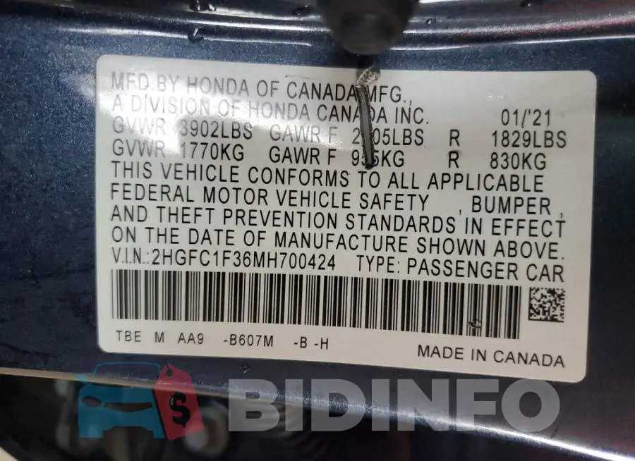 2HGFC1F36MH700424 Photo# 12
