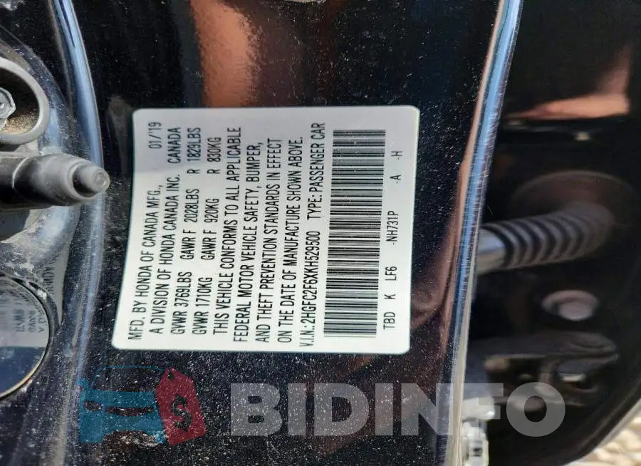2HGFC2F6XKH529500 Photo# 12