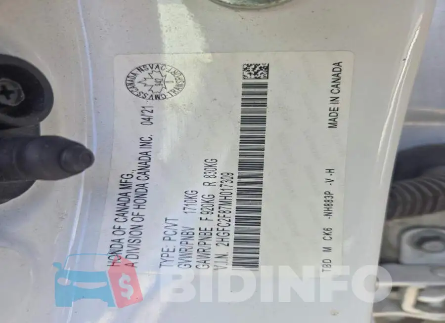 2HGFC2F87MH017309 Photo# 12