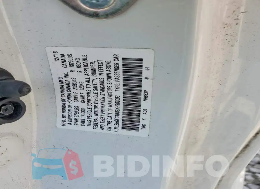 2HGFC4B82KH302093 Photo# 12