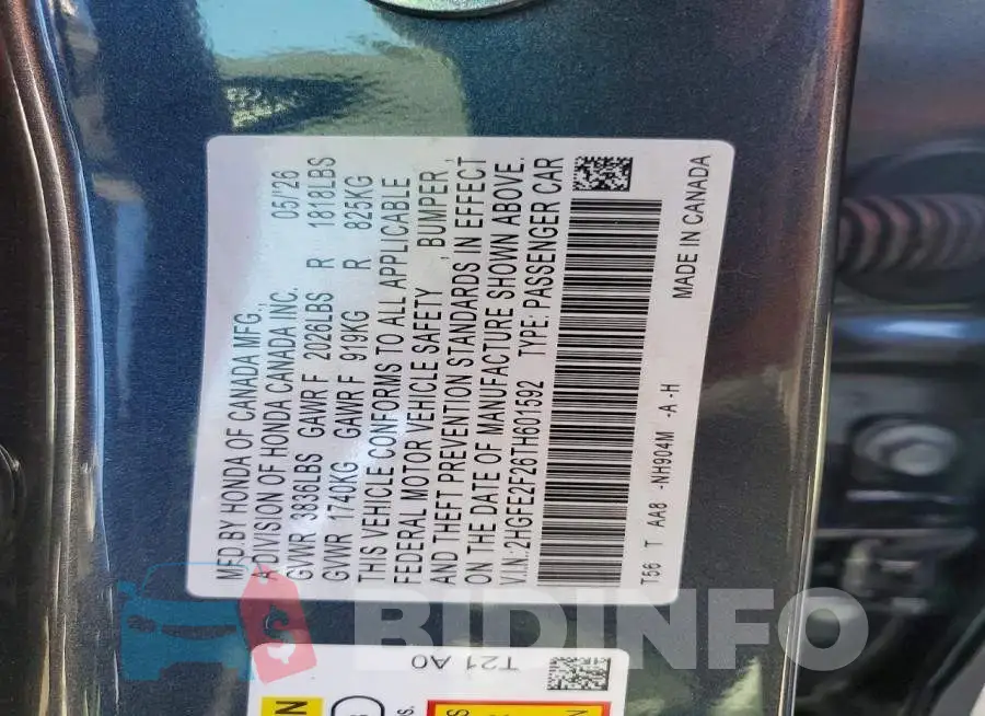 2HGFE2F26TH601592 Photo# 13