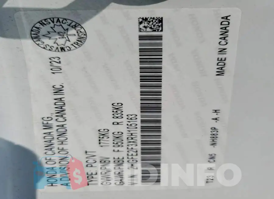 2HGFE2F3XRH105163 Photo# 12