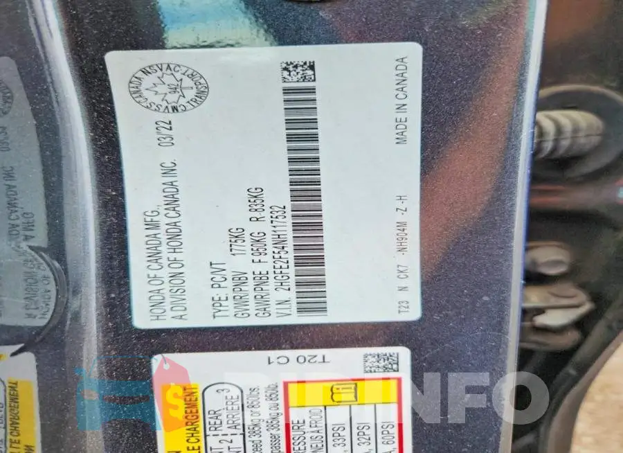 2HGFE2F54NH117532 Photo# 12