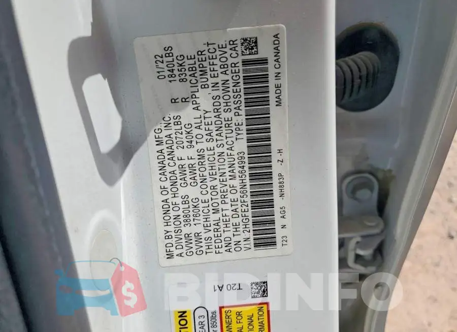 2HGFE2F56NH564993 Photo# 13