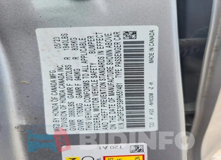 2HGFE2F59PH551481 Photo# 12