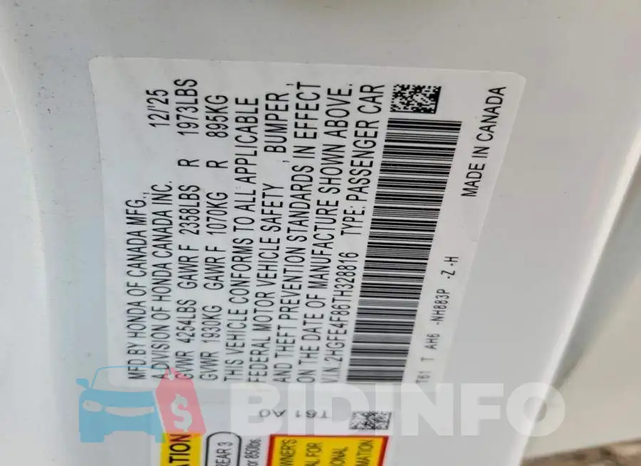 2HGFE4F86TH328816 Photo# 12