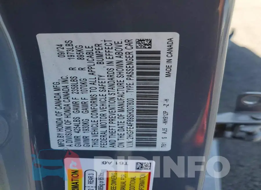 2HGFE4F89SH307800 Photo# 12
