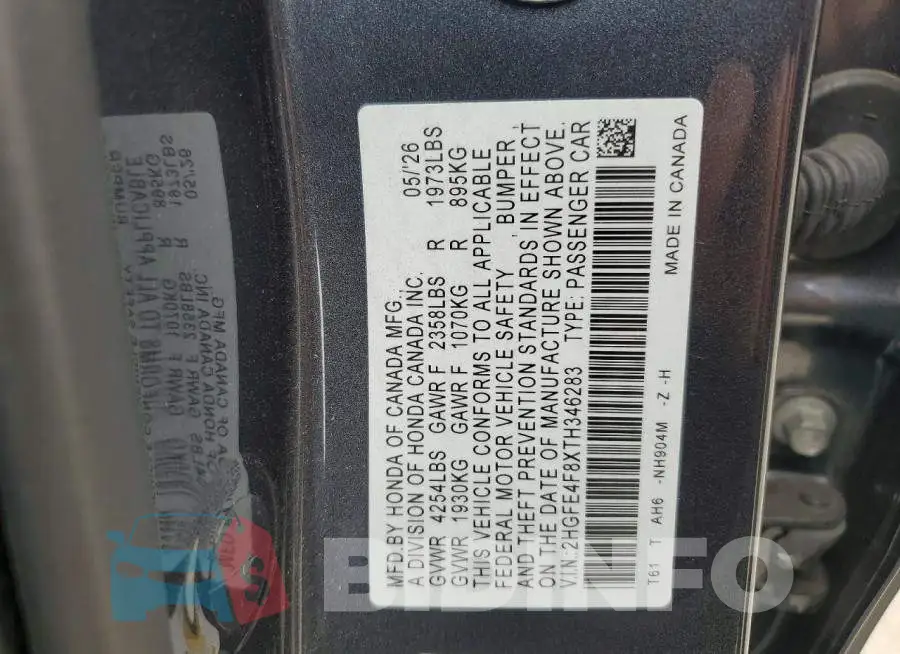 2HGFE4F8XTH346283 Photo# 12