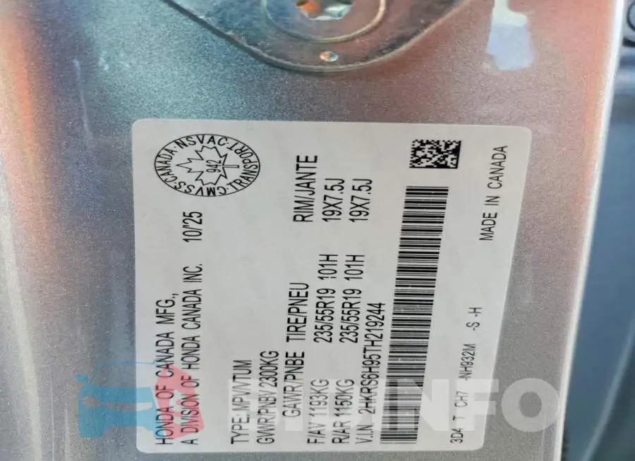 2HKRS6H95TH219244 Photo# 12