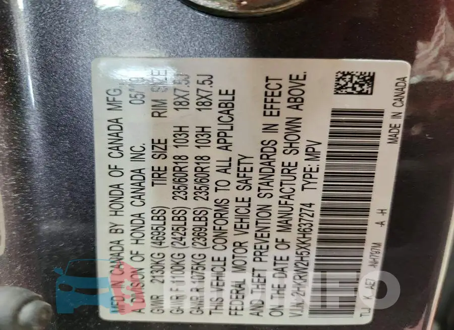 2HKRW2H5XKH637274 Photo# 12