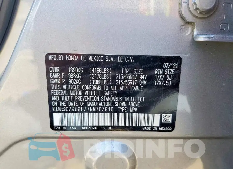 3CZRU6H37NM703610 Photo# 13