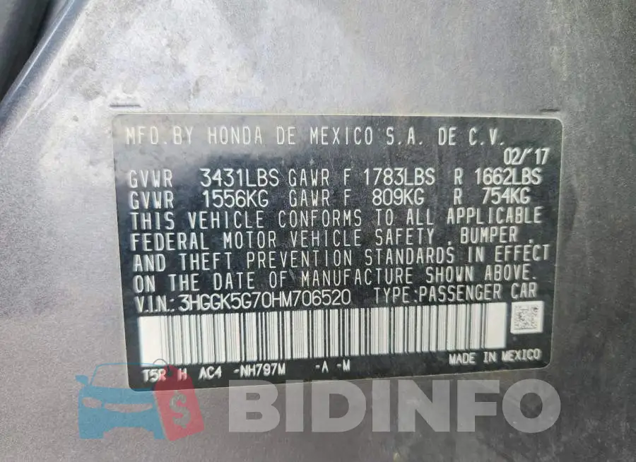 3HGGK5G70HM706520 Photo# 12