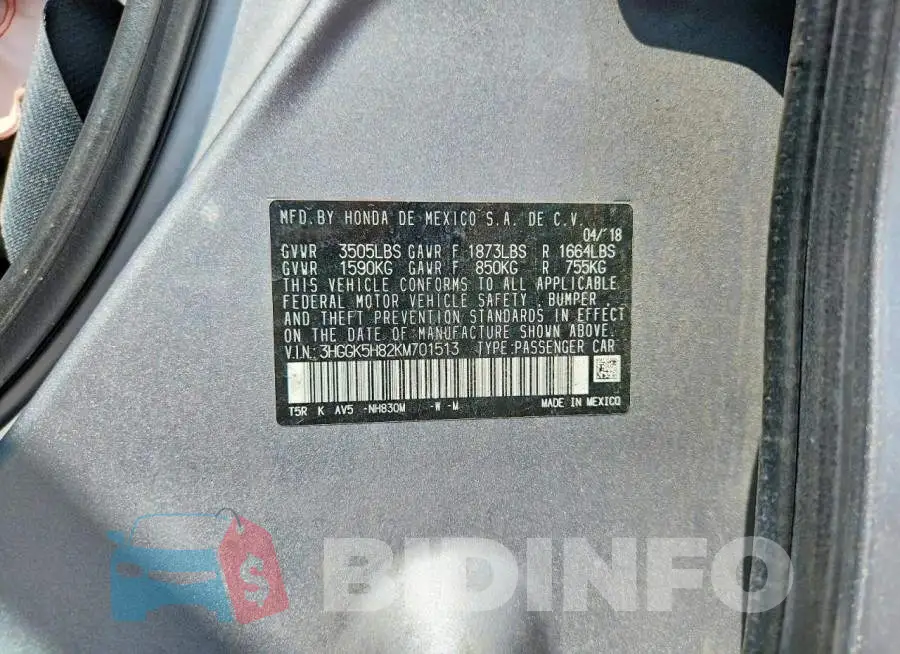 3HGGK5H82KM701513 Photo# 12