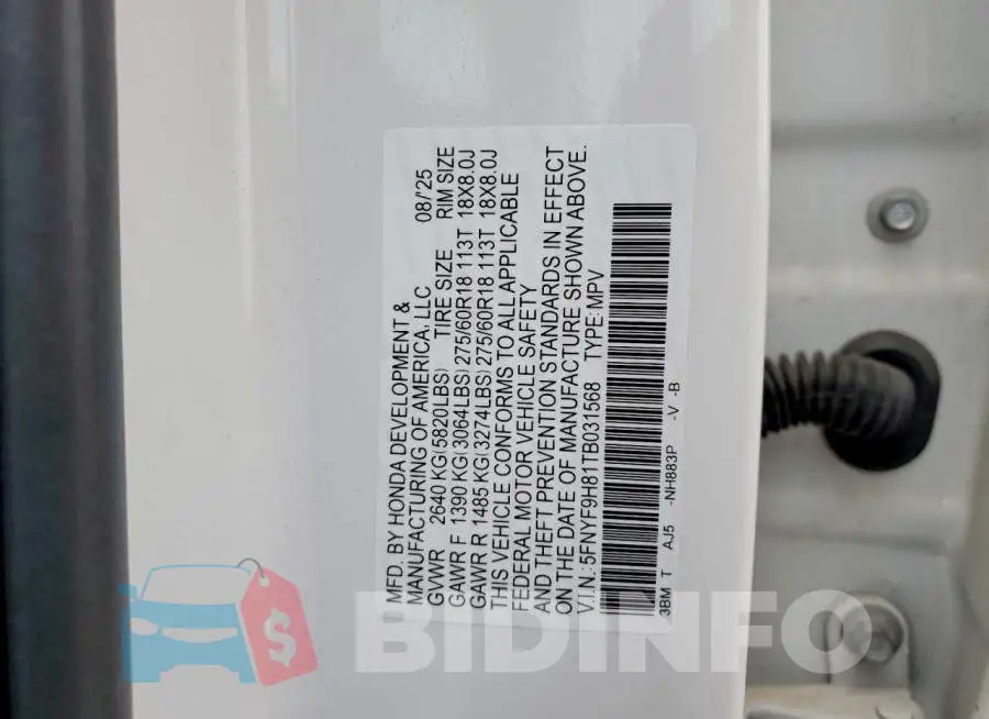 5FNYF9H81TB031568 Photo# 13