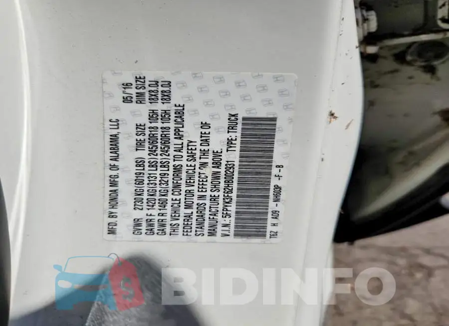 5FPYK3F62HB002931 Photo# 12