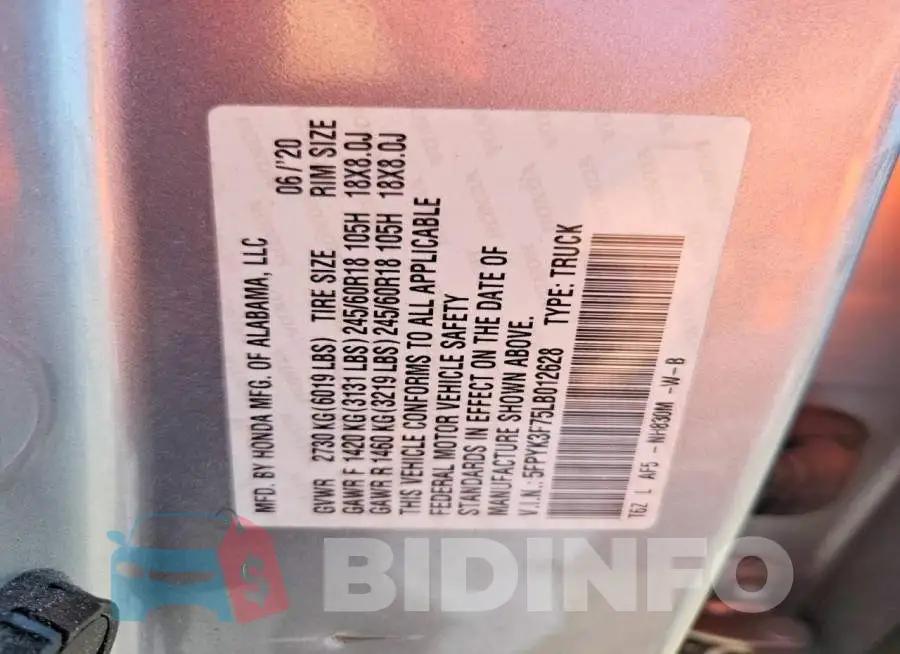 5FPYK3F75LB012628 Photo# 12
