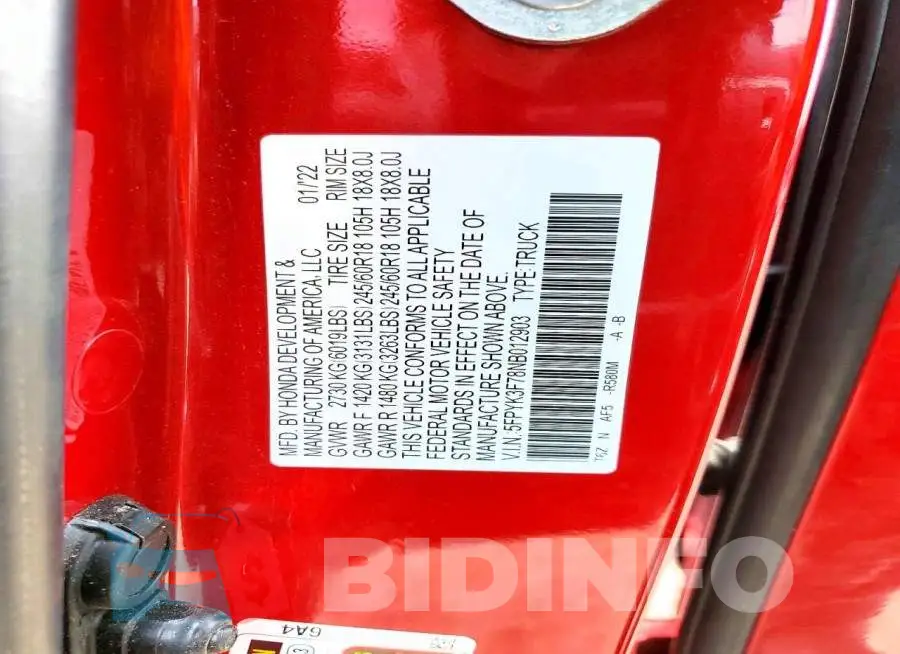5FPYK3F78NB012903 Photo# 12
