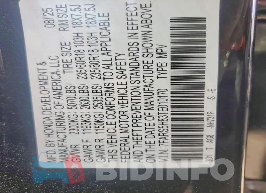7FARS5H83TE010170 Photo# 13