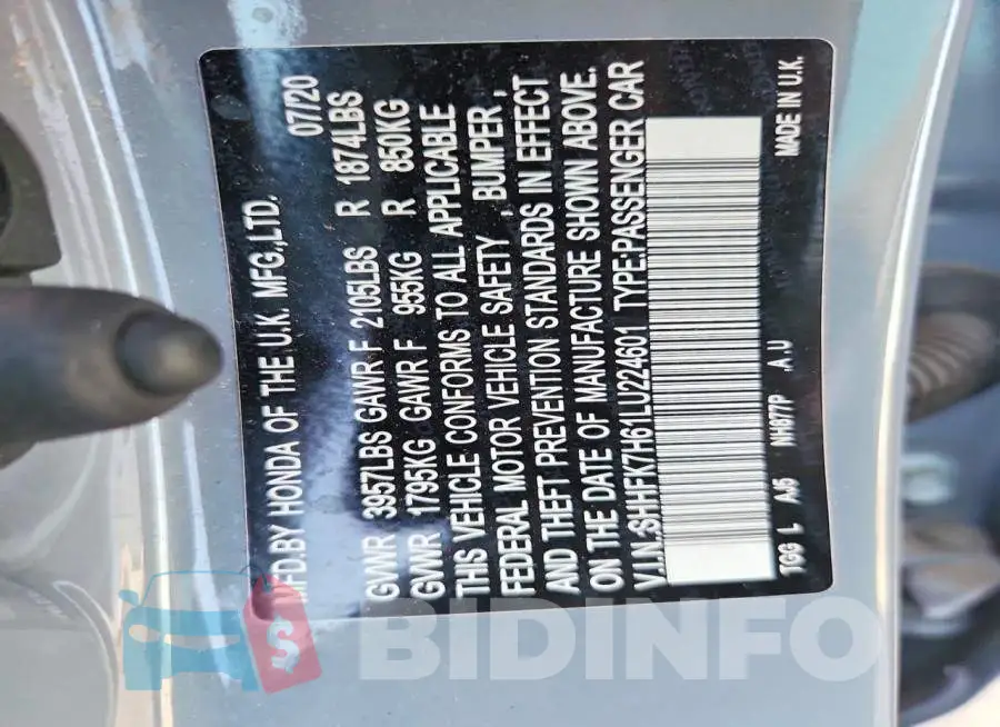 SHHFK7H61LU224601 Photo# 12