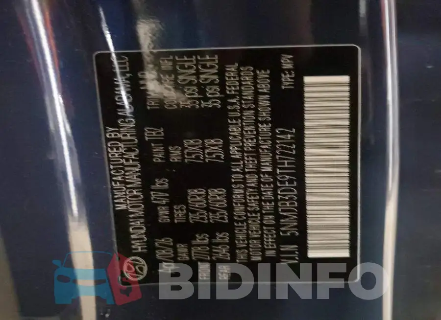 5NMJB3DE9TH722142 Photo# 13