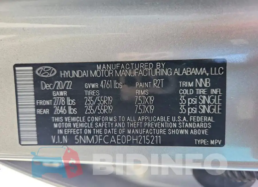 5NMJFCAE0PH215211 Photo# 13