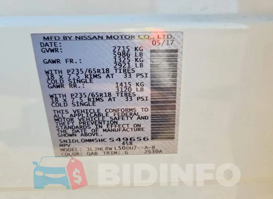 5N1DL0MM5HC549656 Photo# 13