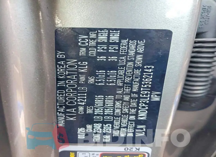 KNDCP3LE9T5362143 Photo# 13