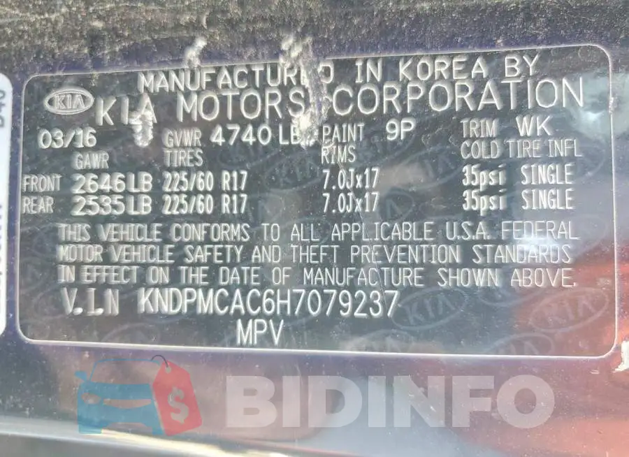 KNDPMCAC6H7079237 Photo# 13