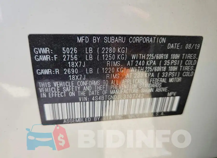 4S4BTGND3L3107742 Photo# 12