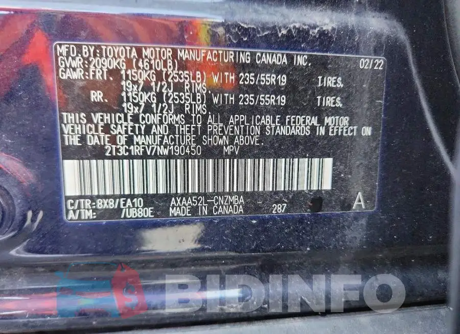 2T3C1RFV7NW190450 Photo# 14