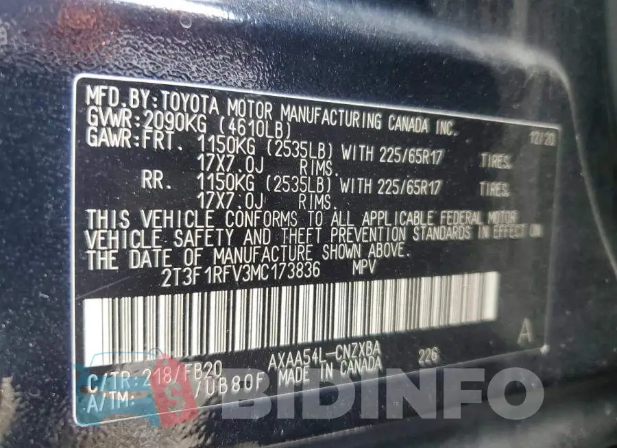 2T3F1RFV3MC173836 Photo# 13