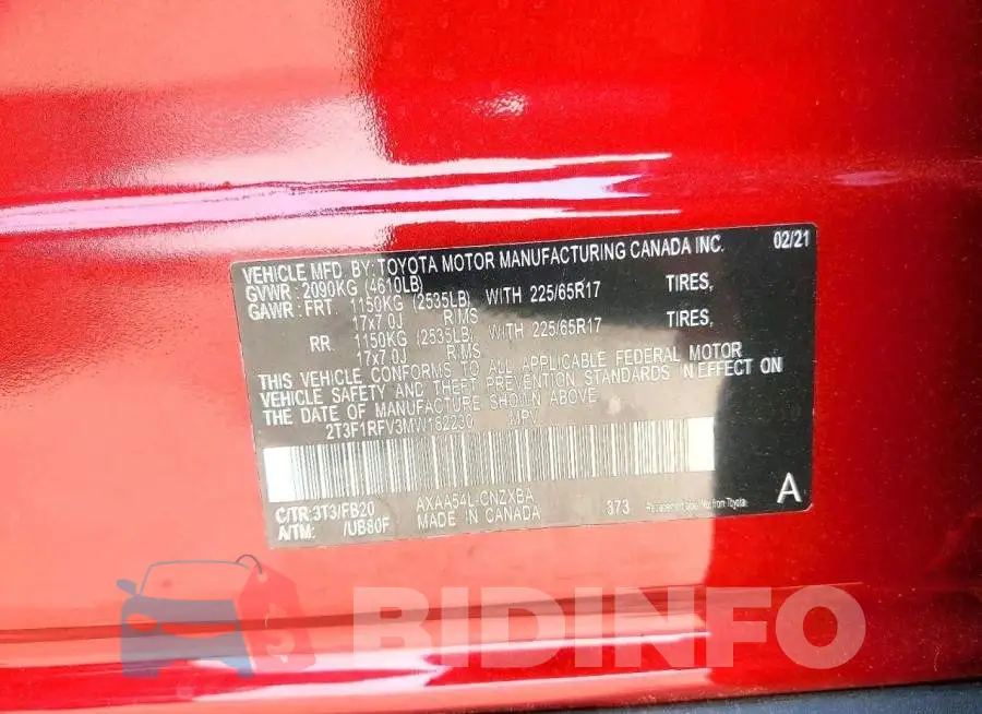 2T3F1RFV3MW182230 Photo# 13