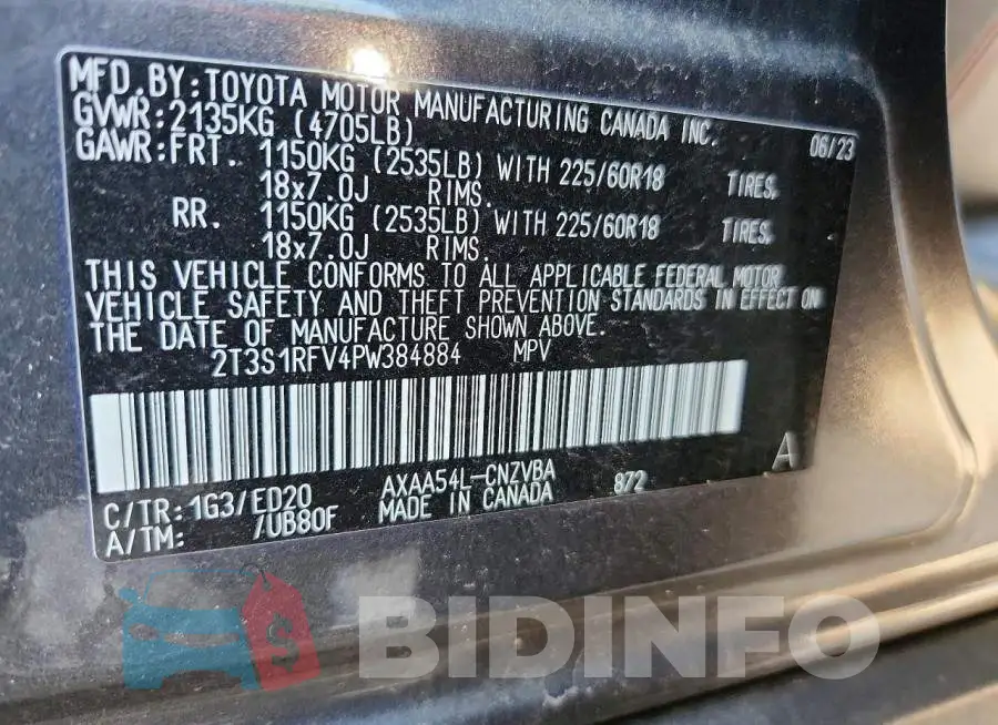 2T3S1RFV4PW384884 Photo# 14
