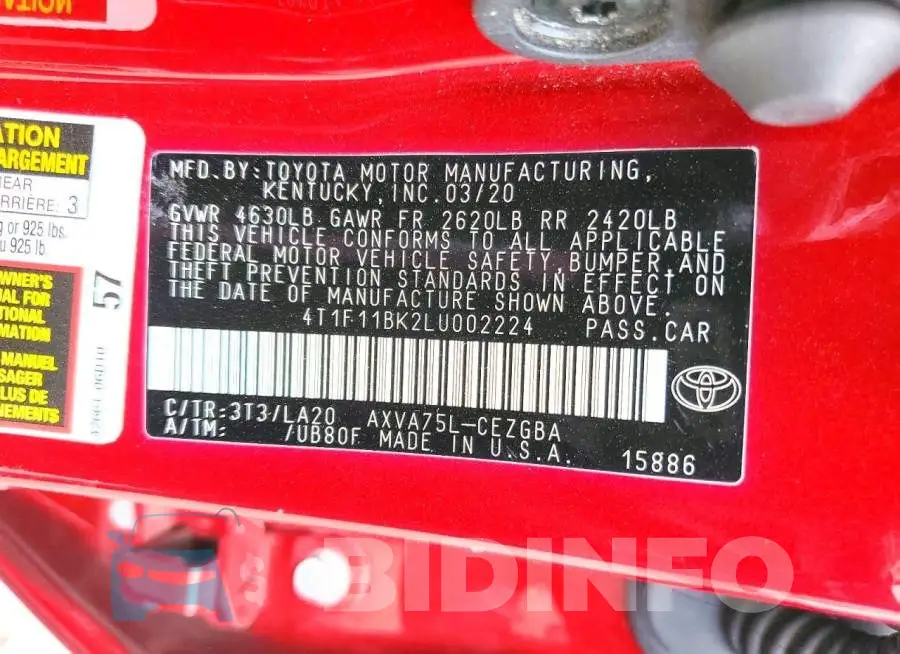 4T1F11BK2LU002224 Photo# 12