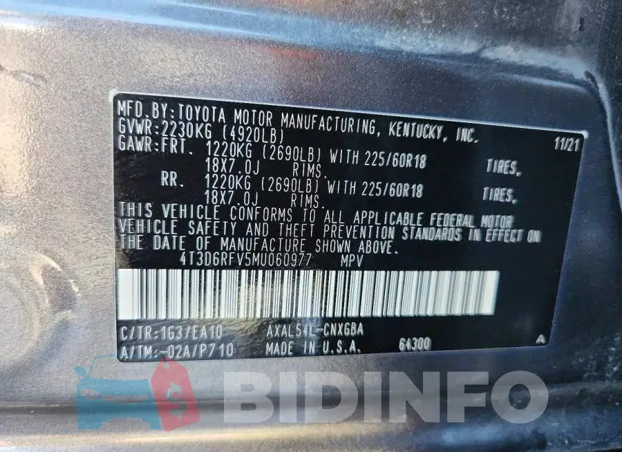 4T3D6RFV5MU060977 Photo# 13