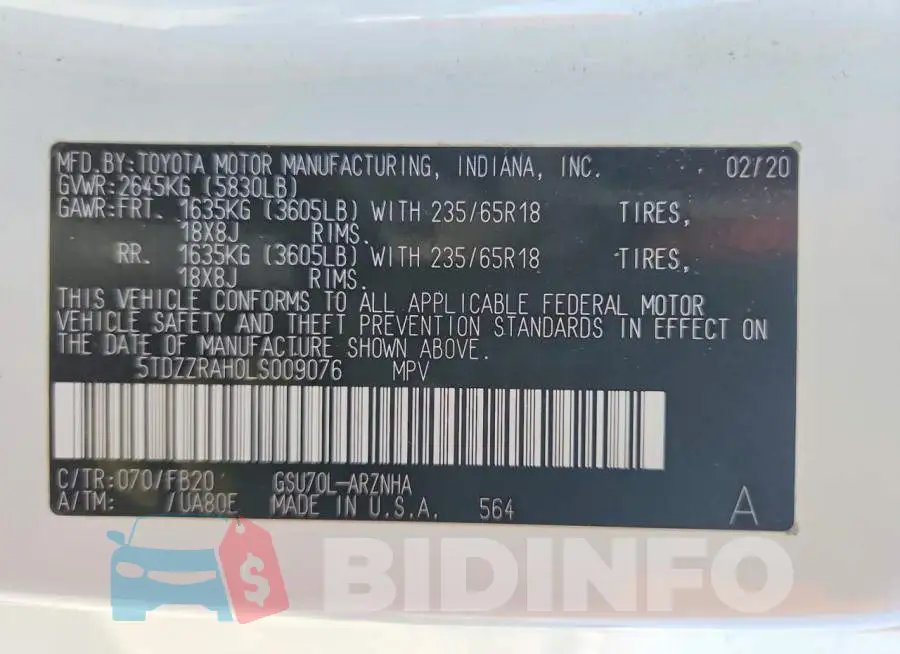 5TDZZRAH0LS009076 Photo# 13