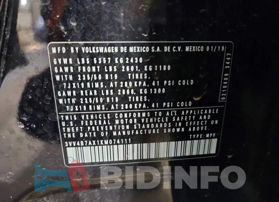 3VV4B7AX1KM074111 Photo# 13