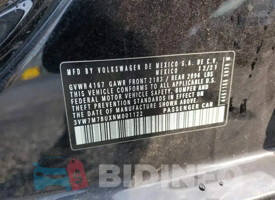 3VW7M7BUXNM001122 Photo# 12