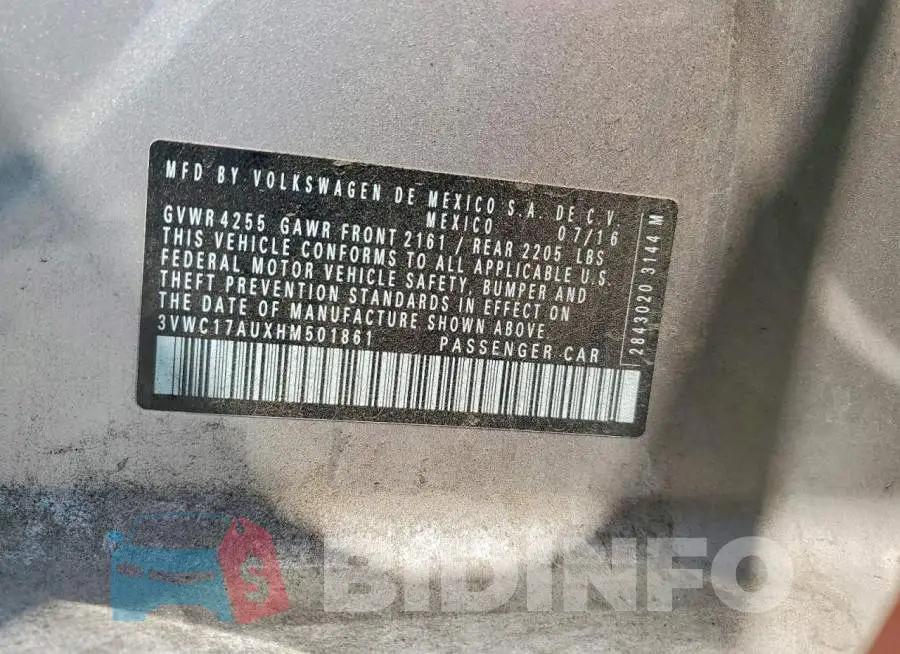 3VWC17AUXHM501861 Photo# 13