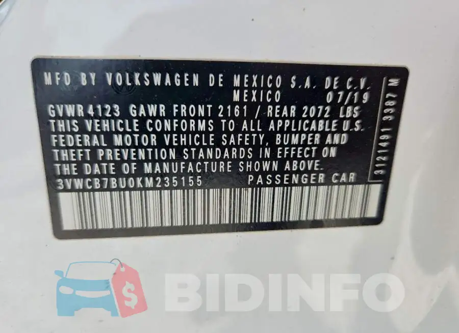 3VWCB7BU0KM235155 Photo# 12