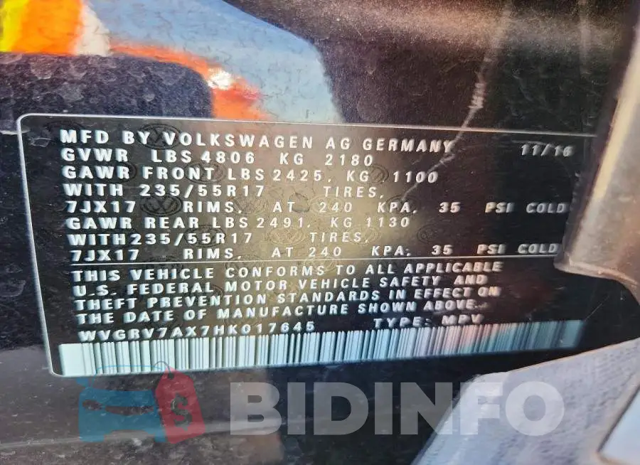 WVGRV7AX7HK017645 Photo# 13