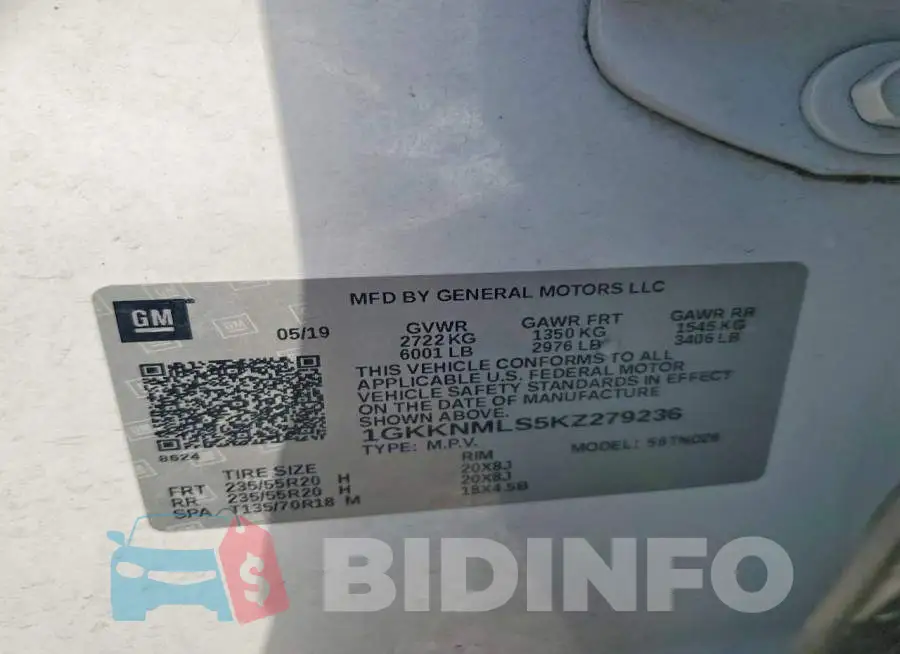 1GKKNMLS5KZ279236 Photo# 13