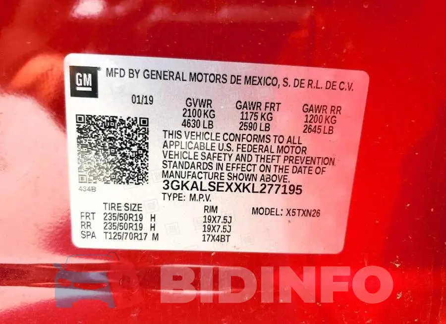 3GKALSEXXKL277195 Photo# 14