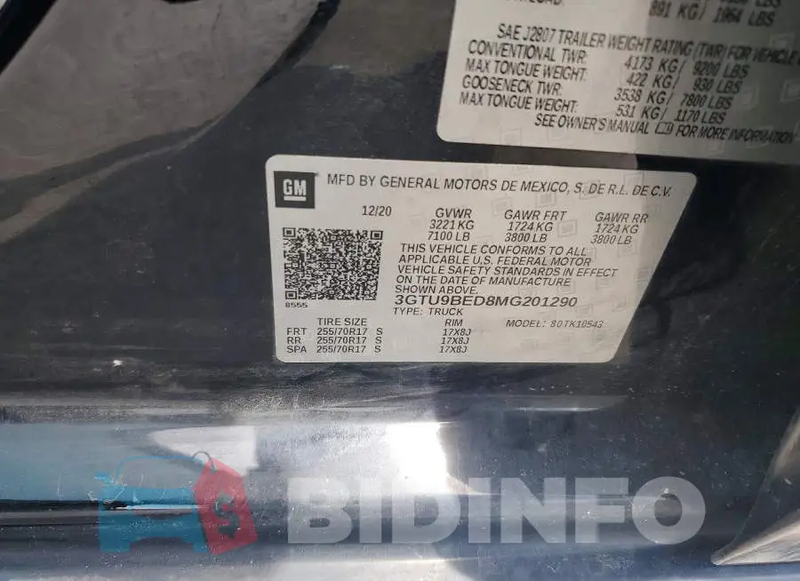 3GTU9BED8MG201290 Photo# 13