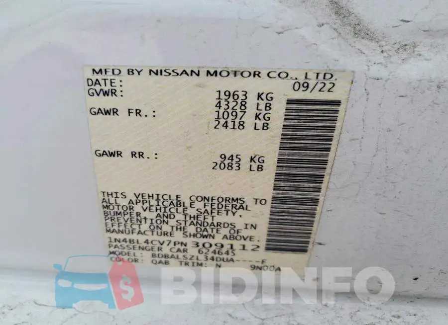 1N4BL4CV7PN309112 Photo# 12