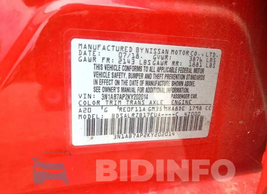 3N1AB7AP2KY202014 Photo# 12